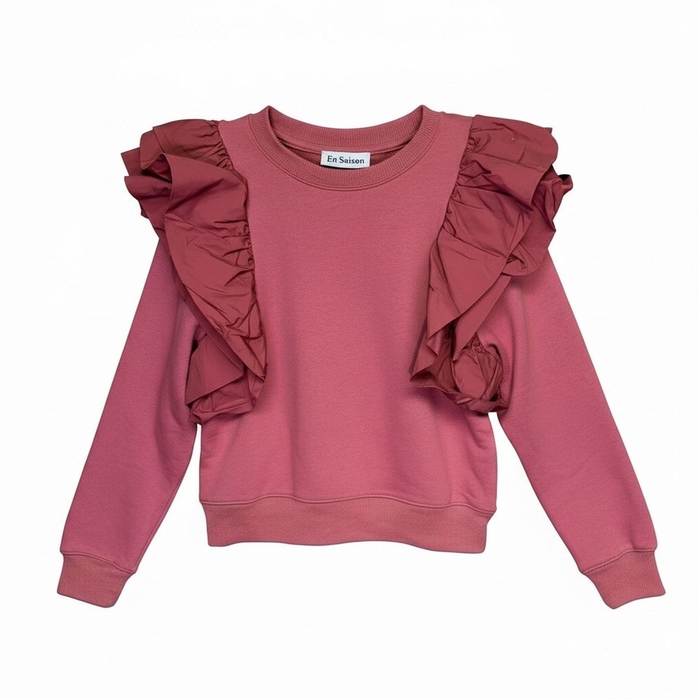 En Saison Mauve Ruffle‎ Shoulder Sweatshirt XS Dusty Rose Anthropology Style Top